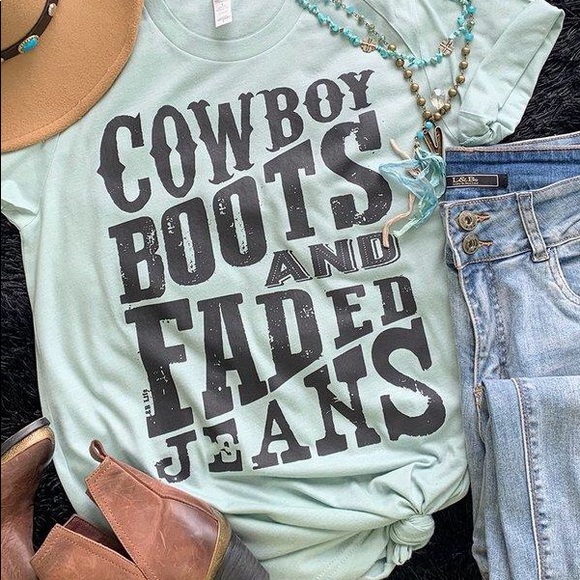 Cowboy Boots & Faded Jeans tee - Picture 1 of 1